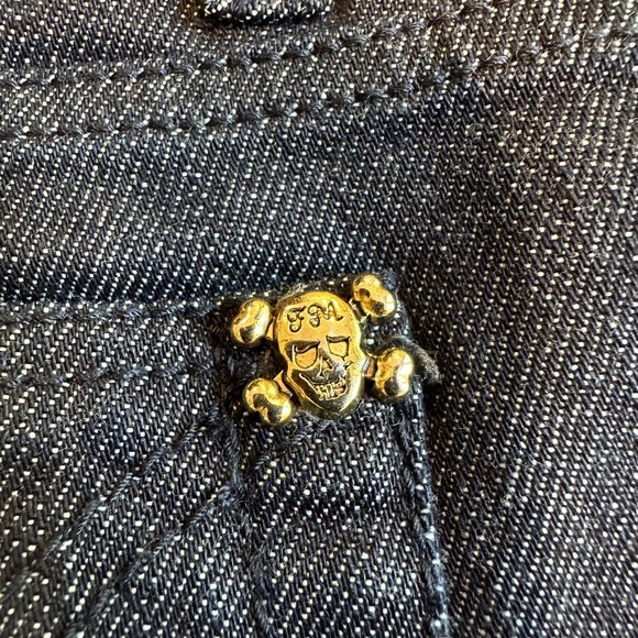 Frankie Morello Jeans Slim Straight Leg Gold Skull Crossbones Streetwear Size 28 - Picture 8 of 16